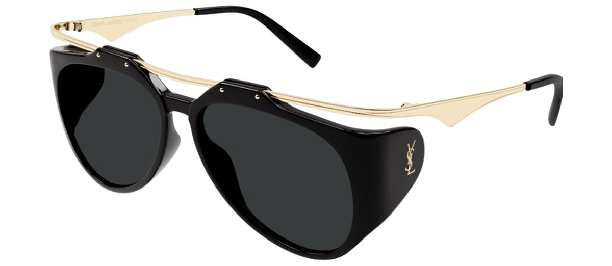 Lunettes de soleil Saint Laurent Monogram SL M137/F Amelia – Noir et or / verre noir