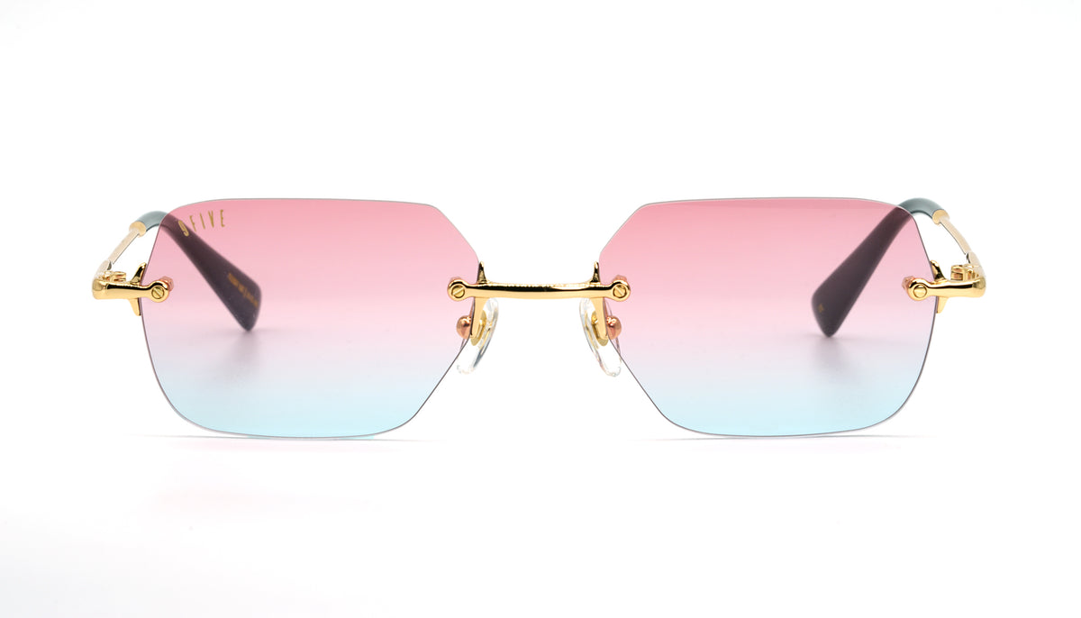9FIVE Clarity Lite solaire – photo face – Gold / Pink-Blue Bicolor lens