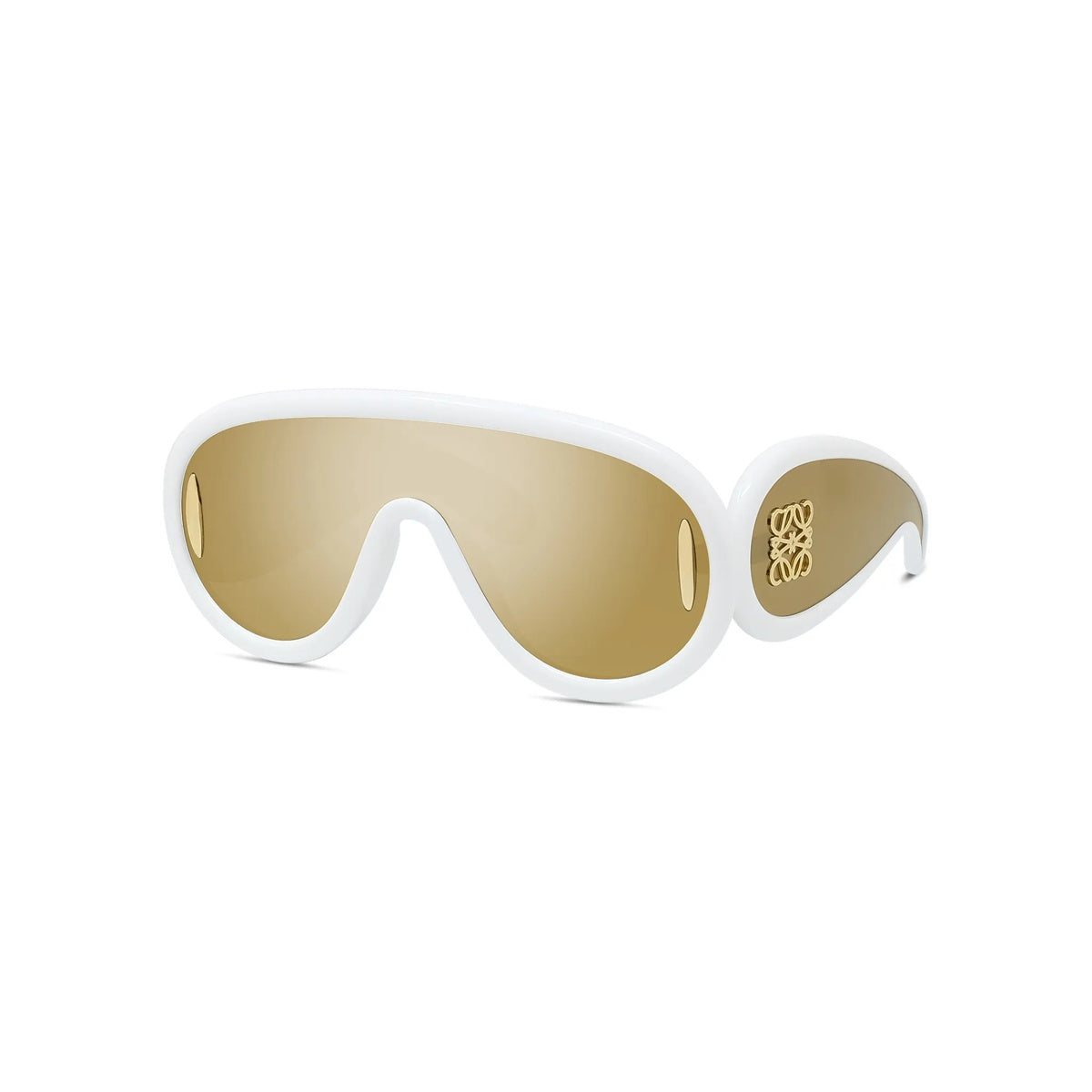 Lunettes de soleil Loewe Anagram LW40108I – Masque beige / or brillant / verre miroir marron avec un effet or